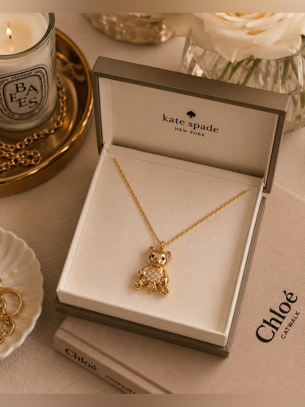 KATE SPADE• Gold Teddy Bear Pendant Necklace 16’•NWT